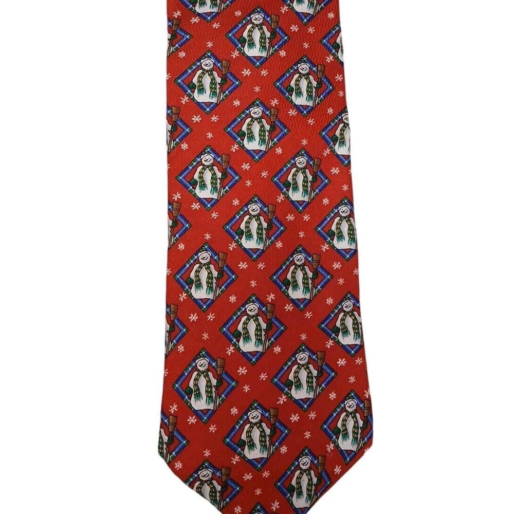 Holidays Snowman Christmas Men's Neck Tie 55" Red‎ SILK Office Party HOLIDAY